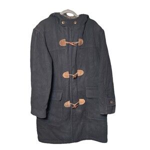 Vintage LL Bean Wool Duffle Coat Hooded Flannel Lined 90s USA Made Mens Medium